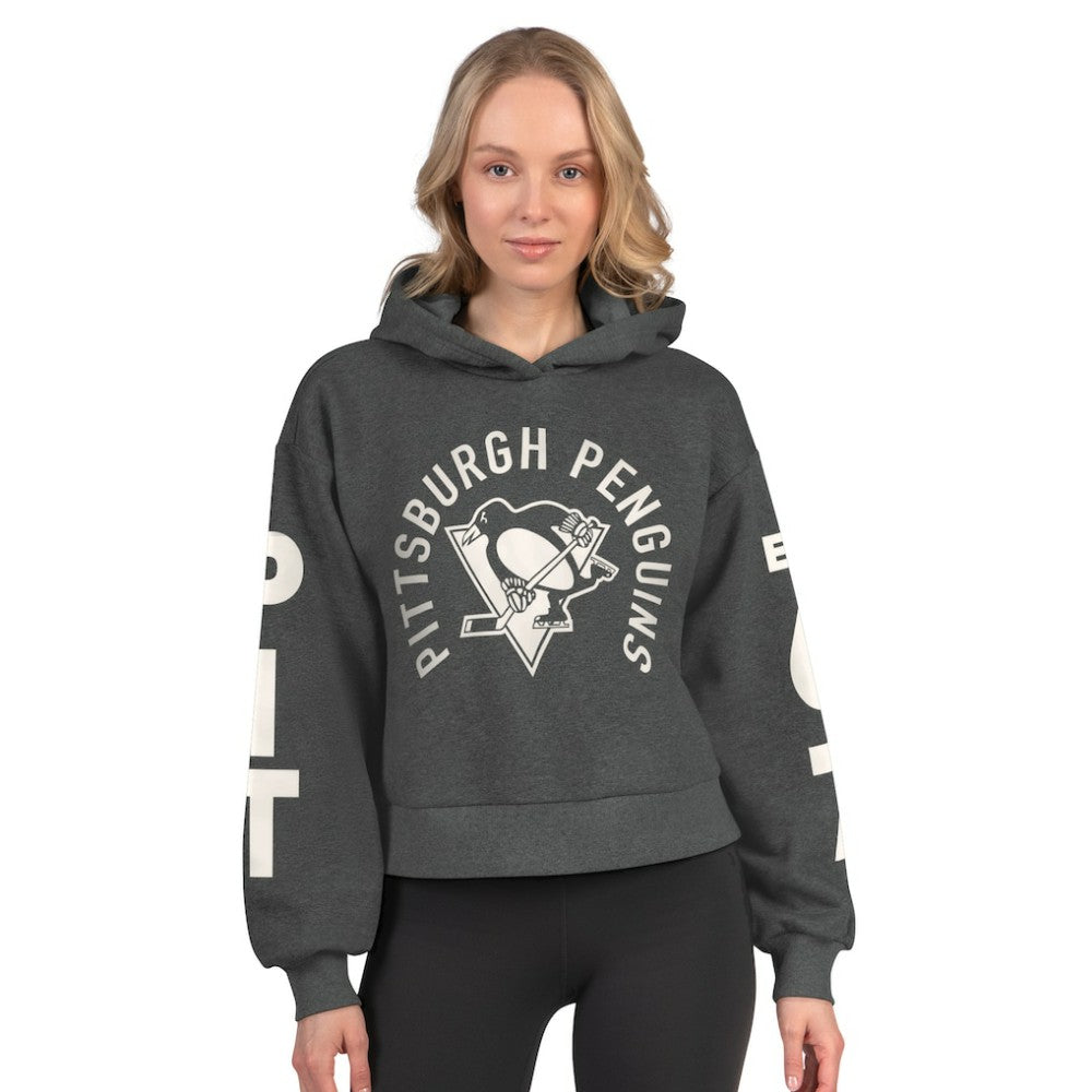 Pittsburgh Penguins Starter Women's Star Player Cropped Fleece Hoodie - Heather Charcoal Hoodies