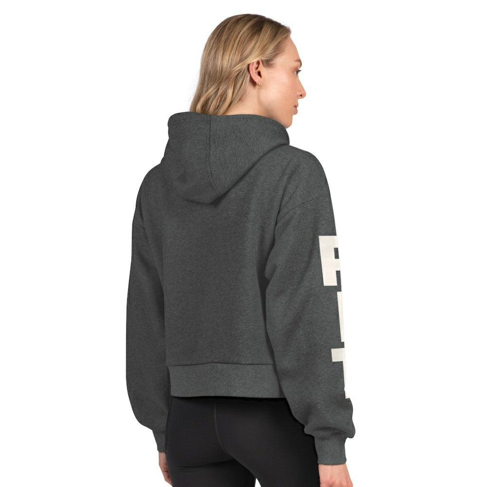Pittsburgh Penguins Starter Women's Star Player Cropped Fleece Hoodie - Heather Charcoal Hoodies