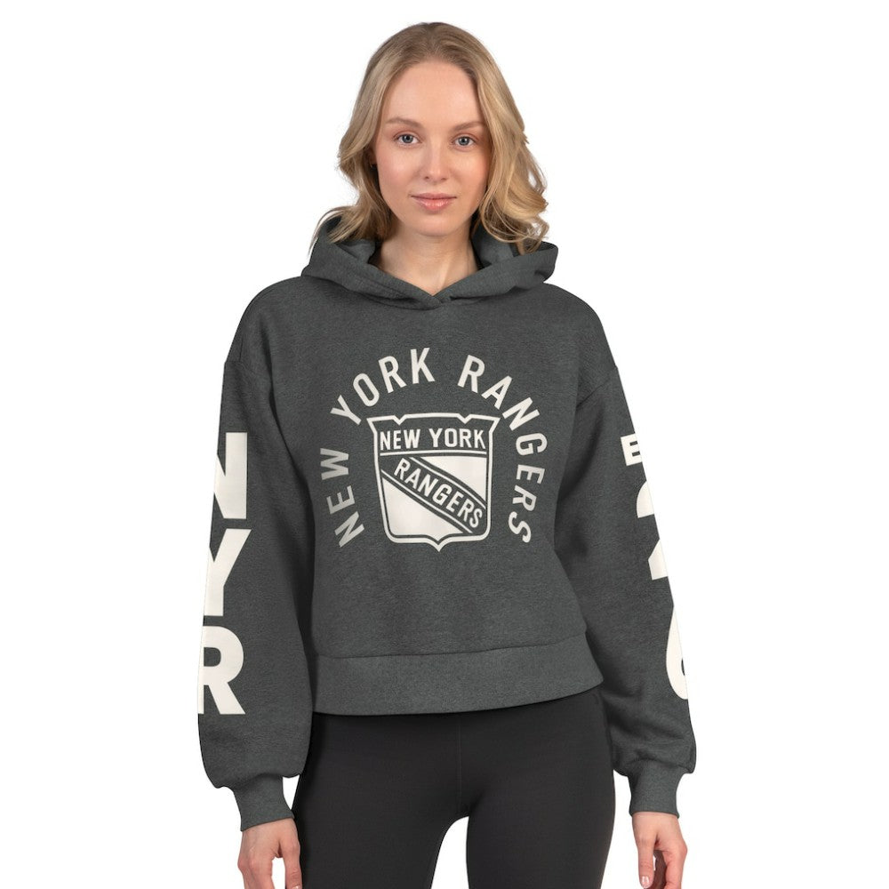 New York Rangers Starter Women's Star Player Cropped Fleece Hoodie - Charcoal Hoodies
