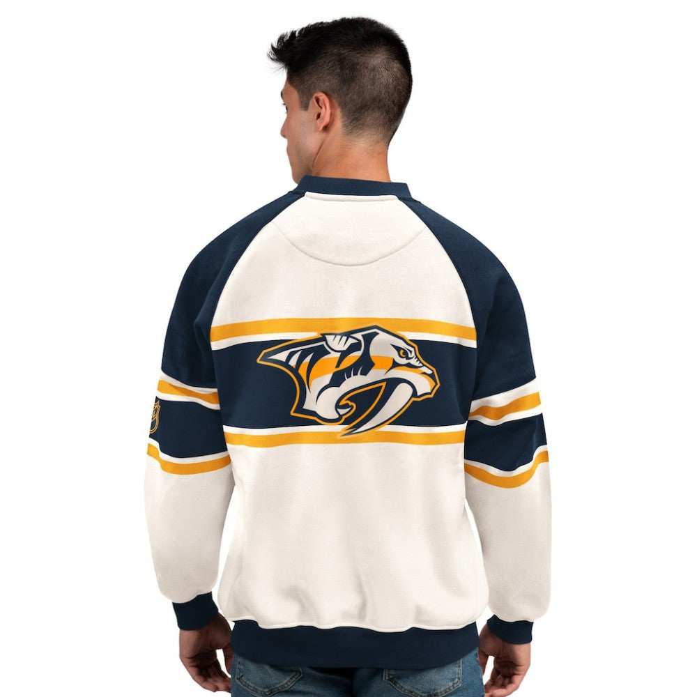Nashville Predators Starter Male Adult Defense Fleece Crewneck Sweatshirt - White Sweatshirts