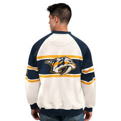 Nashville Predators Starter Male Adult Defense Fleece Crewneck Sweatshirt - White Sweatshirts