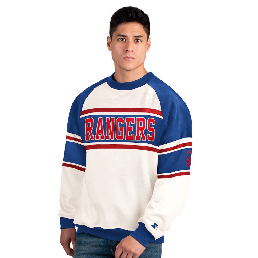 New York Rangers Starter Male Adult Defense Fleece Crewneck Sweatshirt - White Sweatshirts
