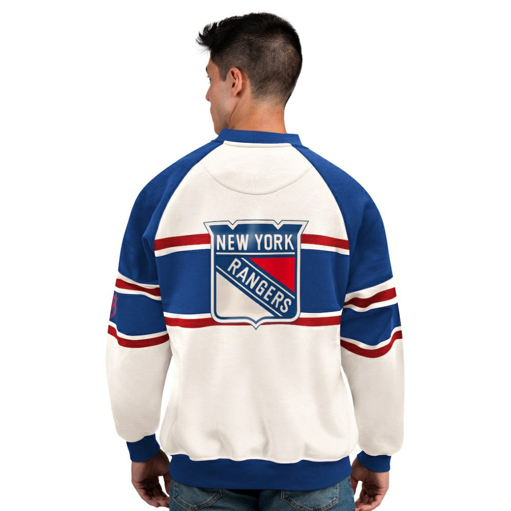 New York Rangers Starter Male Adult Defense Fleece Crewneck Sweatshirt - White Sweatshirts