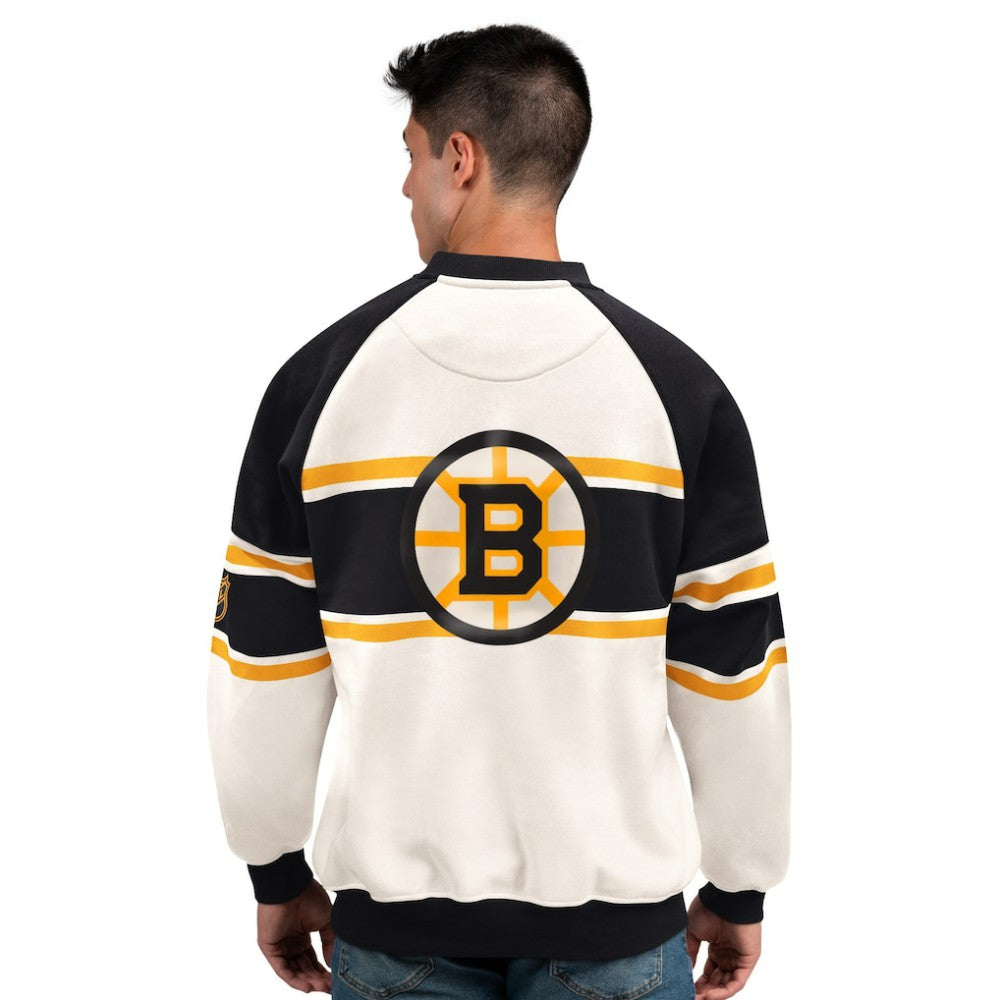 Boston Bruins Starter Male Adult Defense Fleece Crewneck Sweatshirt - White Sweatshirts