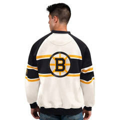 Boston Bruins Starter Male Adult Defense Fleece Crewneck Sweatshirt - White Sweatshirts