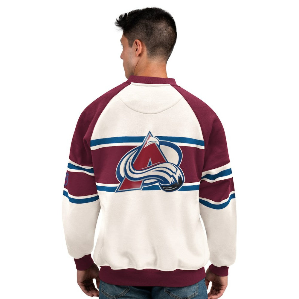 Colorado Avalanche Starter Male Adult Defense Fleece Crewneck Sweatshirt - White Sweatshirts
