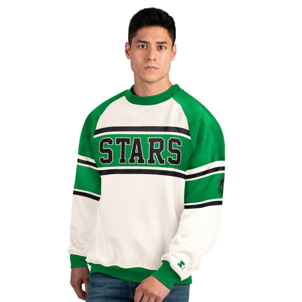 Dallas Stars Starter Male Adult Defense Fleece Crewneck Sweatshirt - White Sweatshirts