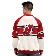 New Jersey Devils Starter Male Adult Defense Fleece Crewneck Sweatshirt - White Sweatshirts