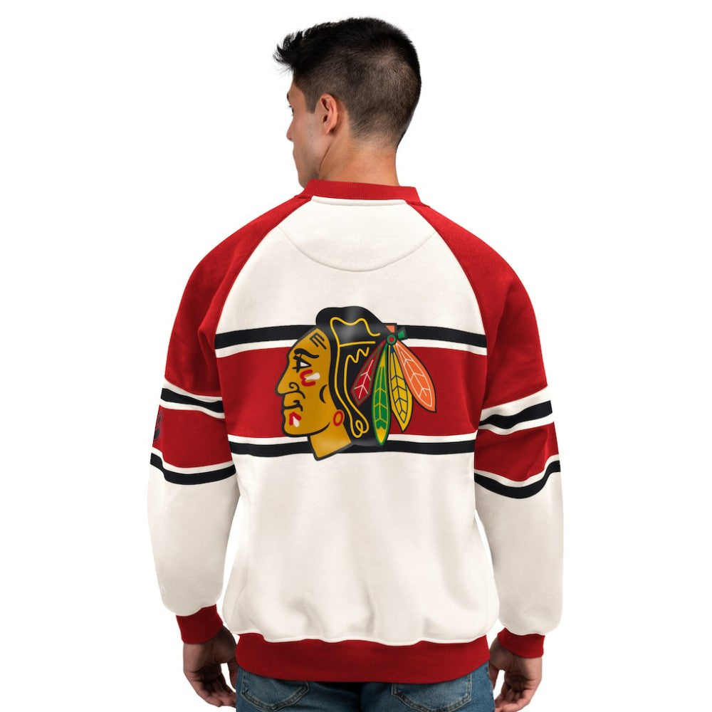 Chicago Blackhawks Starter Male Adult Defense Fleece Crewneck Sweatshirt - White Sweatshirts