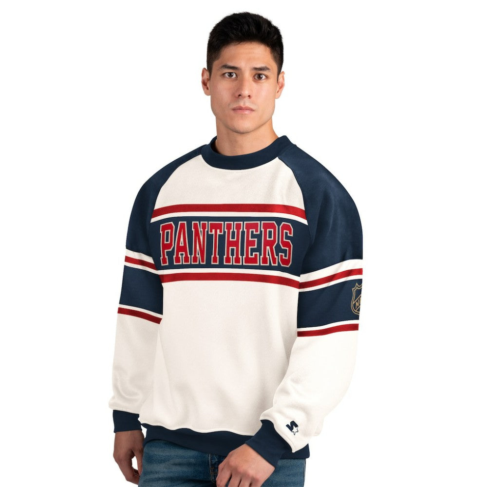 Florida Panthers Starter Male Adult Defense Fleece Crewneck Sweatshirt - White Sweatshirts