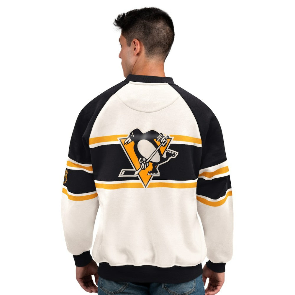 Pittsburgh Penguins Starter Male Adult Defense Fleece Crewneck Sweatshirt - White Sweatshirts