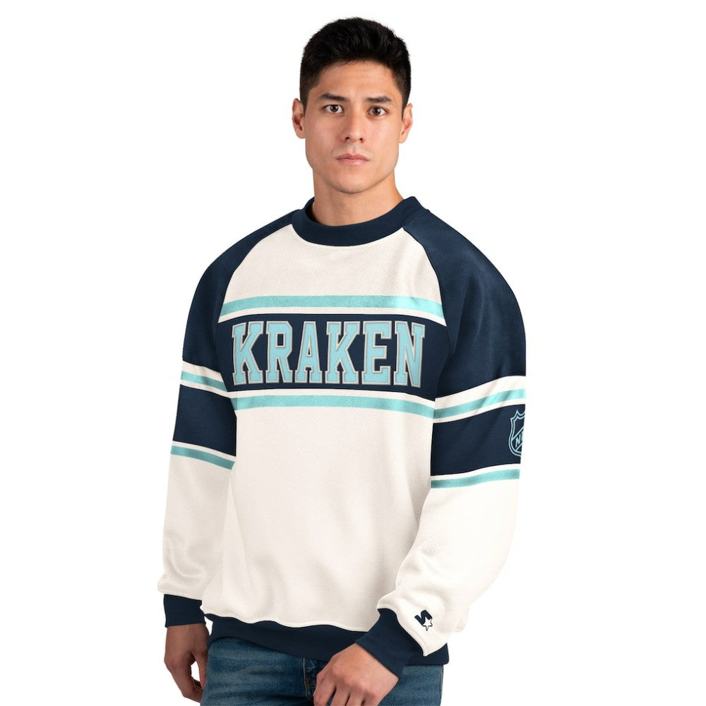 Seattle Kraken Starter Male Adult Defense Fleece Crewneck Sweatshirt - White Sweatshirts