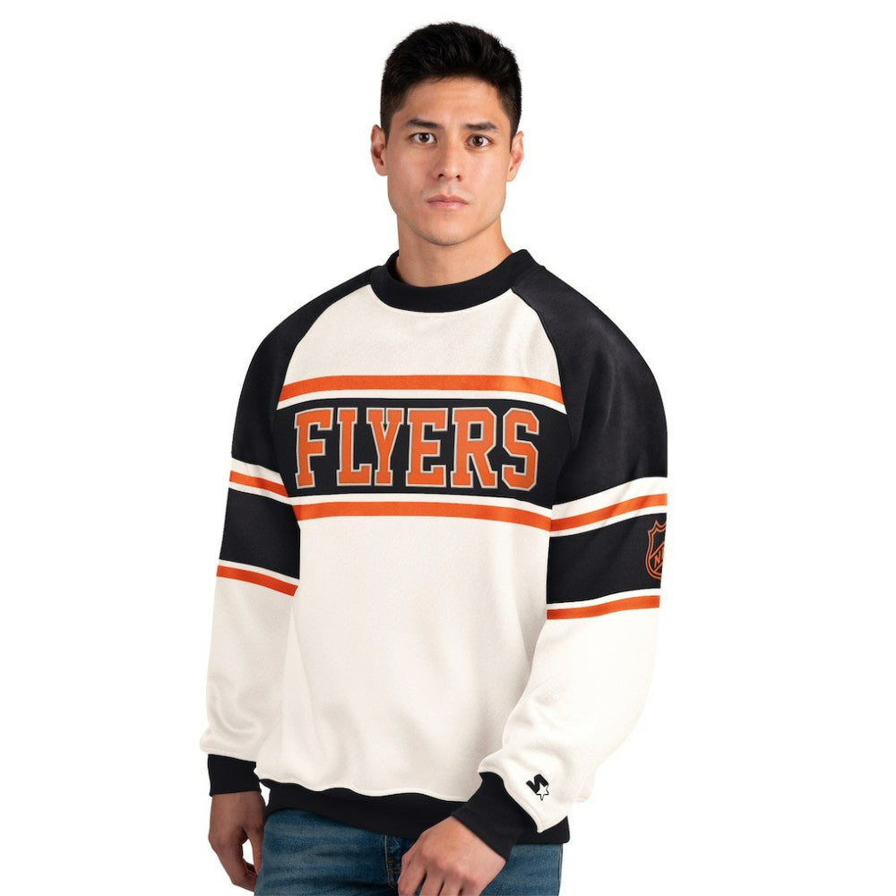 Philadelphia Flyers Starter Male Adult Defense Fleece Crewneck Sweatshirt - White Sweatshirts