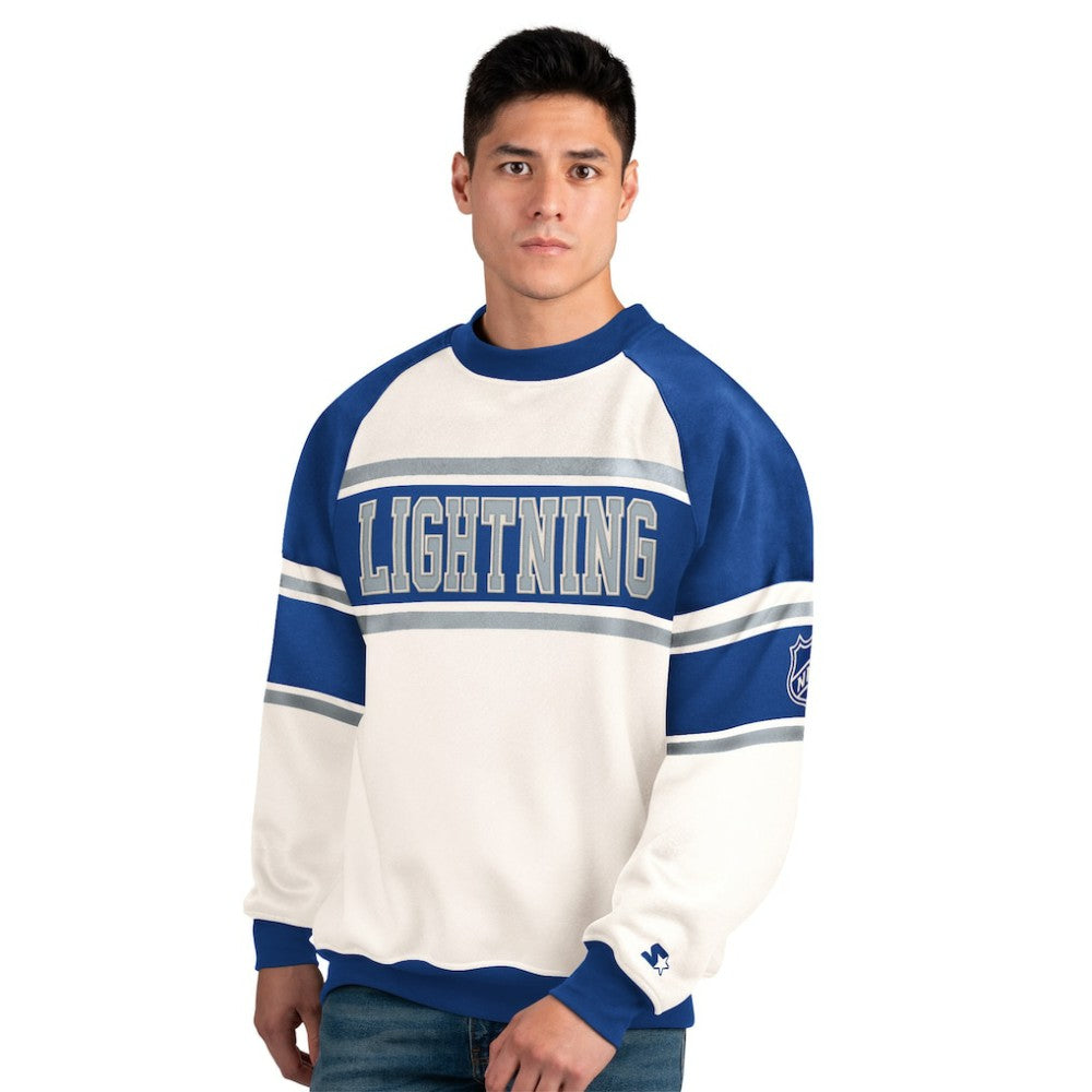 Tampa Bay Lightning Starter Male Adult Defense Fleece Crewneck Sweatshirt - White Sweatshirts