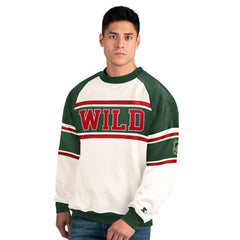 Minnesota Wild Starter Male Adult Defense Fleece Crewneck Sweatshirt - White Sweatshirts