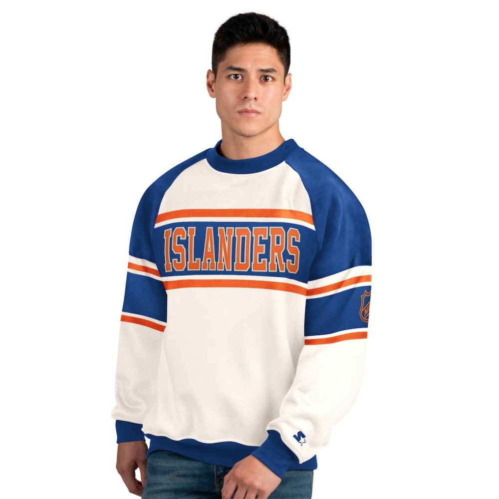 New York Islanders Starter Male Adult Defense Fleece Crewneck Sweatshirt - White Sweatshirts