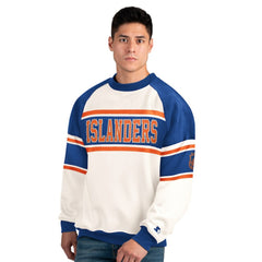 New York Islanders Starter Male Adult Defense Fleece Crewneck Sweatshirt - White Sweatshirts