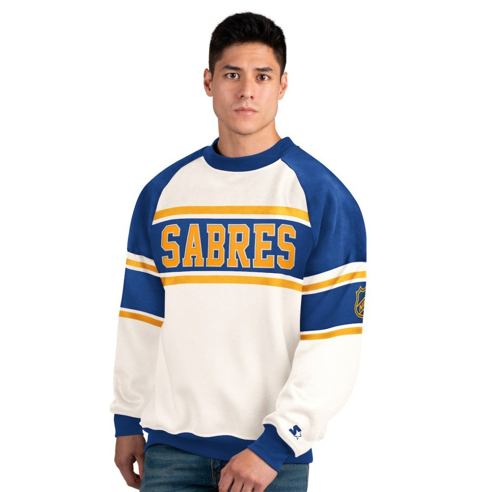 Buffalo Sabres Starter Male Adult Defense Fleece Crewneck Sweatshirt - White Sweatshirts