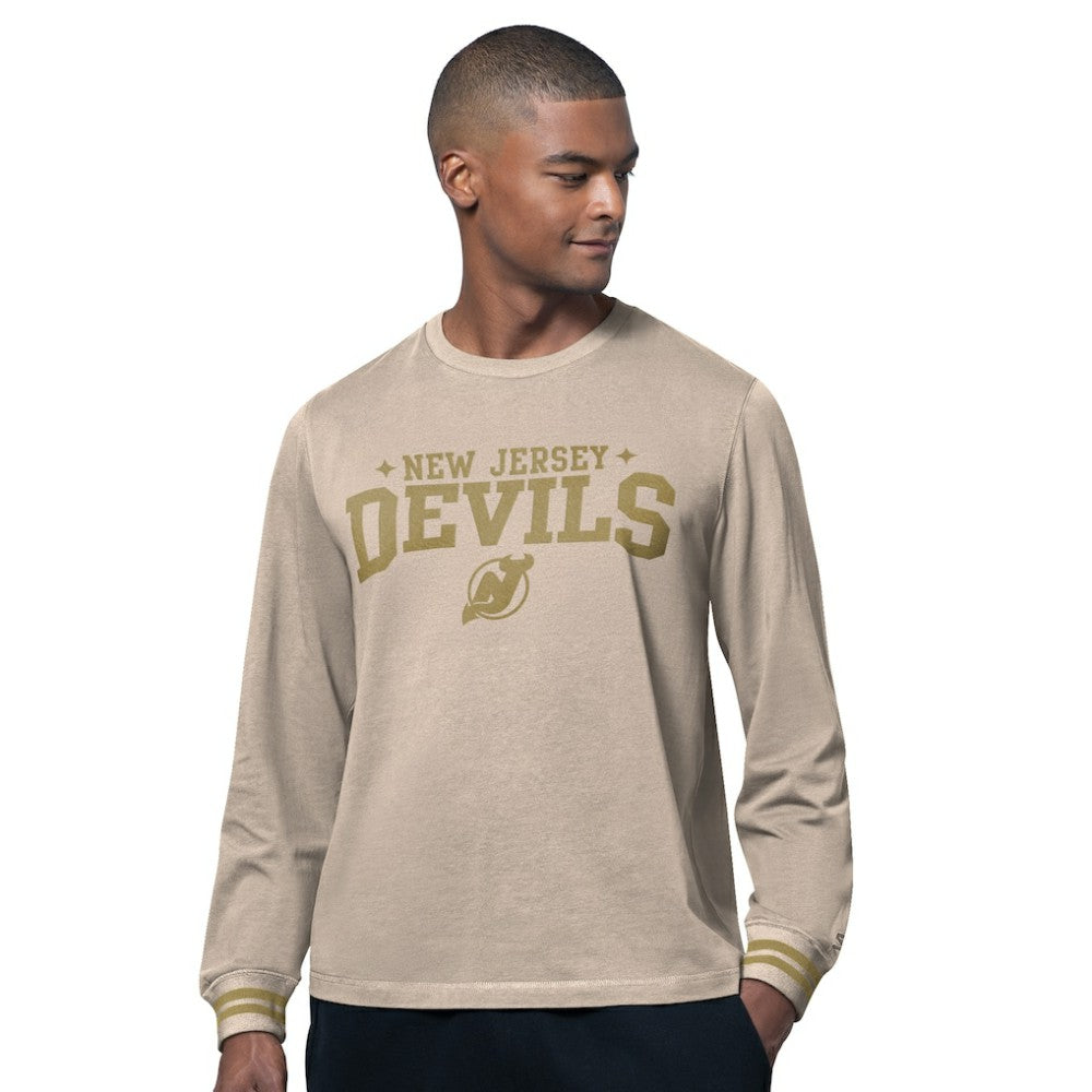 New Jersey Devils Starter Field Long Sleeve T-Shirt - Tan T-shirts