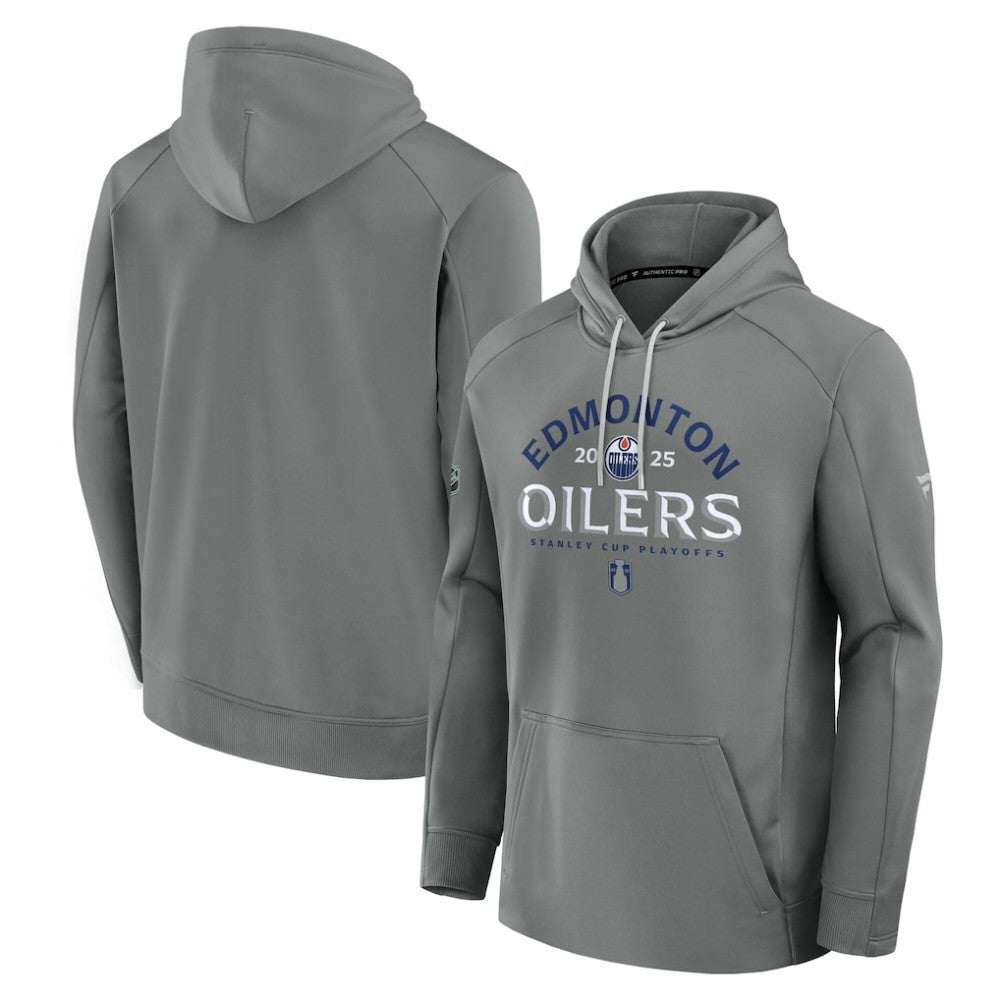 Edmonton Oilers Fanatics 2025 Stanley Cup Playoffs Authentic Pro Rink Fly Fleece Pullover Hoodie - Gray Hoodies