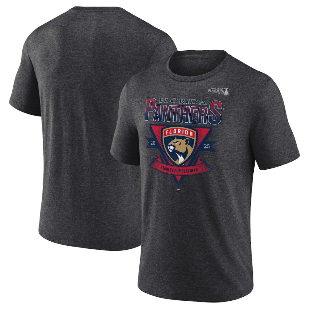 Florida Panthers Fanatics 2025 Stanley Cup Playoffs Crossbar Tri-Blend T-Shirt - Heather Charcoal T-shirts