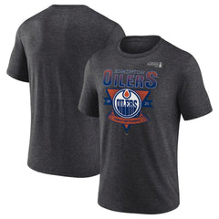 Edmonton Oilers Fanatics 2025 Stanley Cup Playoffs Crossbar Tri-Blend T-Shirt - Heather Charcoal T-shirts