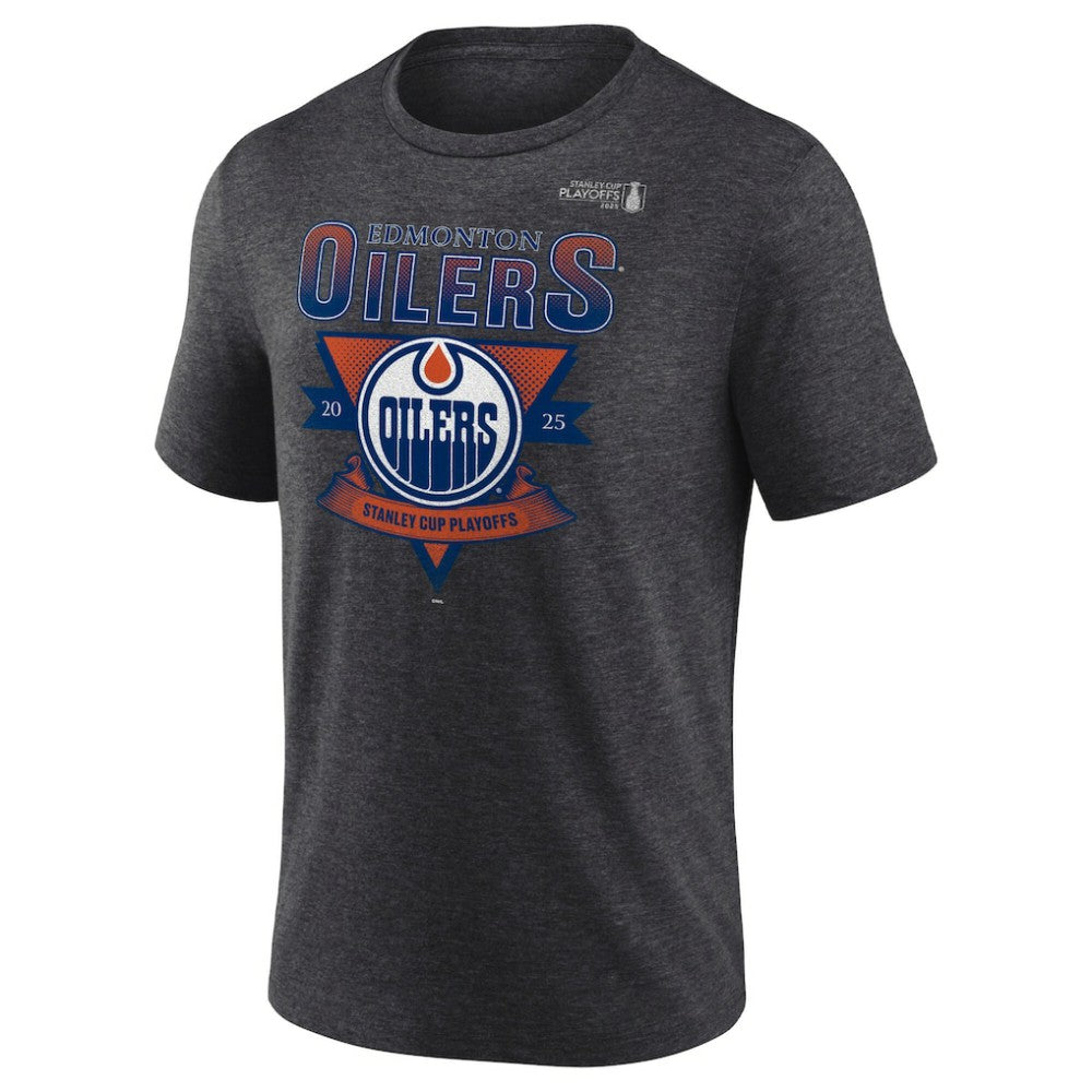 Edmonton Oilers Fanatics 2025 Stanley Cup Playoffs Crossbar Tri-Blend T-Shirt - Heather Charcoal T-shirts