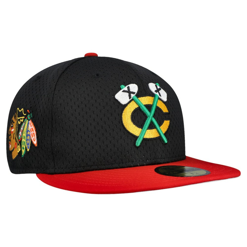 Chicago Blackhawks New Era Mesh Crown Two-Tone 59FIFTY Fitted Hat - Black/Red Hats