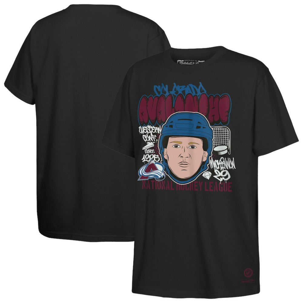 Nathan MacKinnon Colorado Avalanche Mitchell & Ness Youth Caricature T-Shirt - Black T-shirts