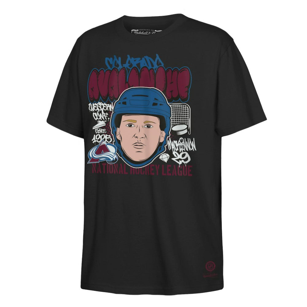 Nathan MacKinnon Colorado Avalanche Mitchell & Ness Youth Caricature T-Shirt - Black T-shirts