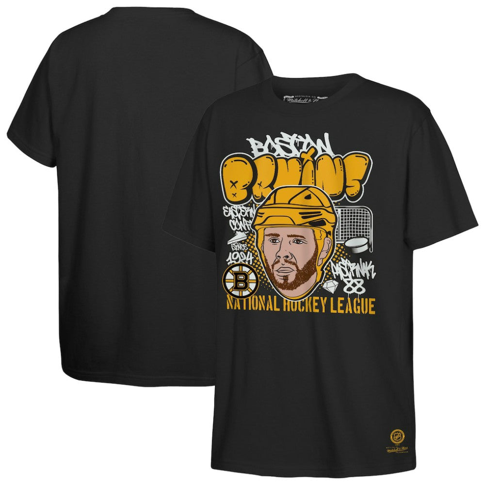 David Pastrnak Boston Bruins Mitchell & Ness Youth Caricature T-Shirt - Black T-shirts
