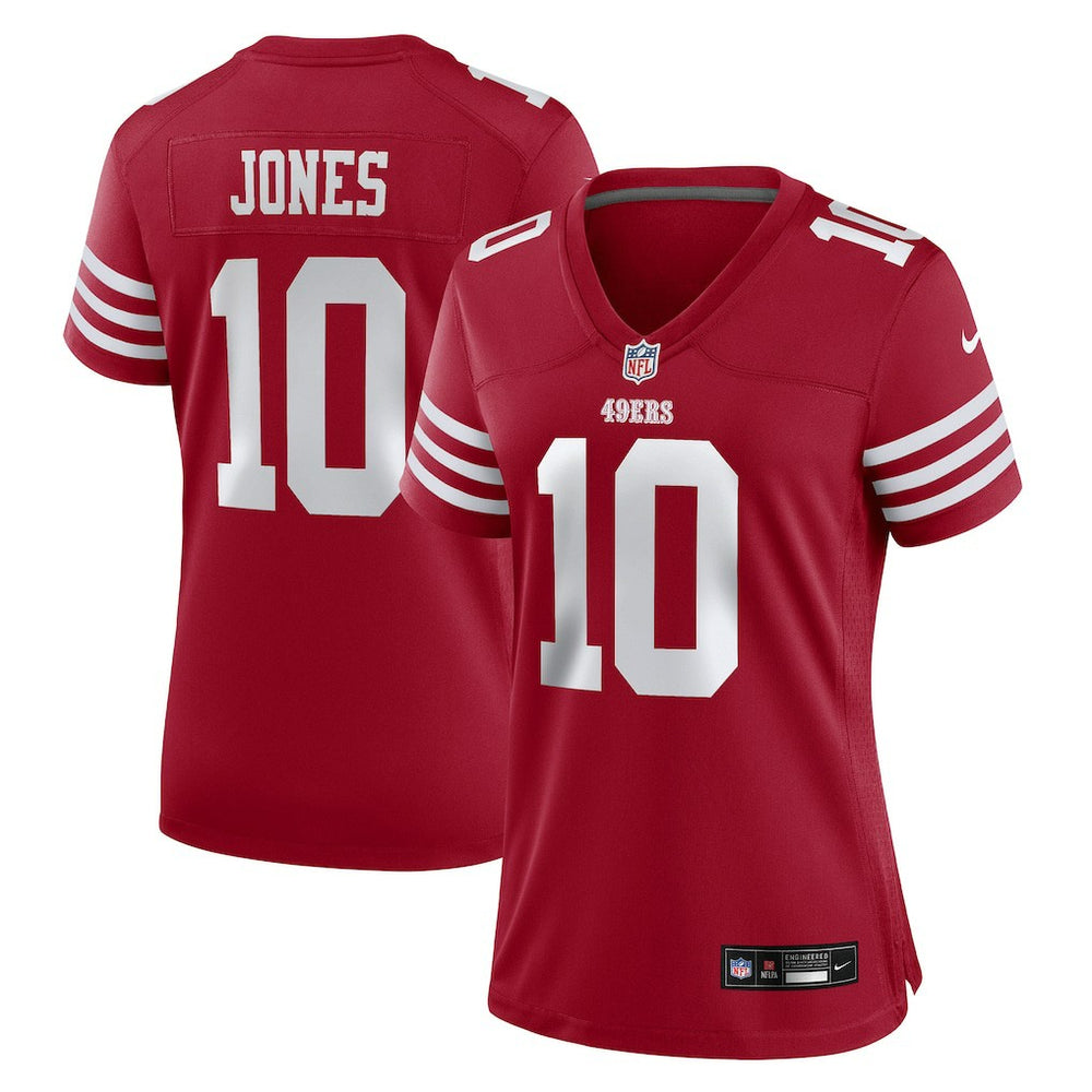 Mac Jones San Francisco 49ers Women's Team Game Jersey - Scarlet on sale