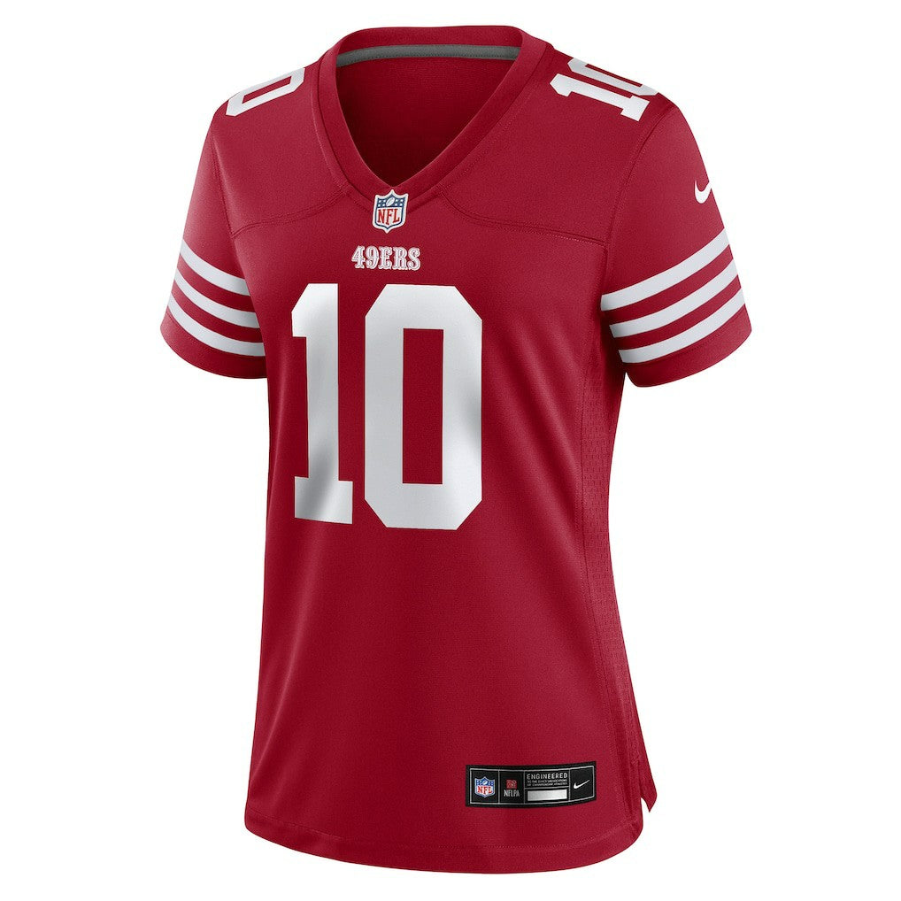 Mac Jones San Francisco 49ers Women's Team Game Jersey - Scarlet on sale