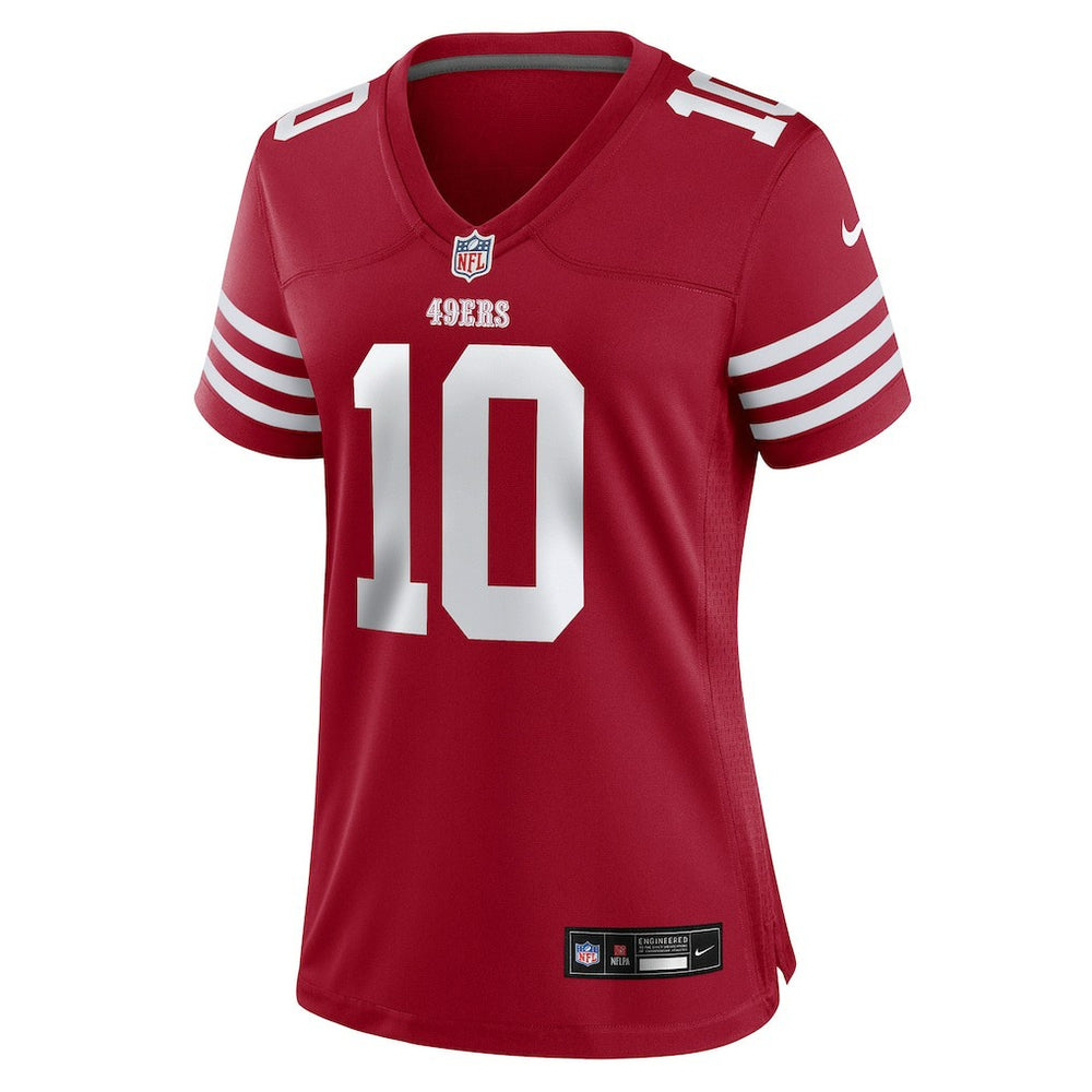 Mac Jones San Francisco 49ers Women's Team Game Jersey - Scarlet on sale