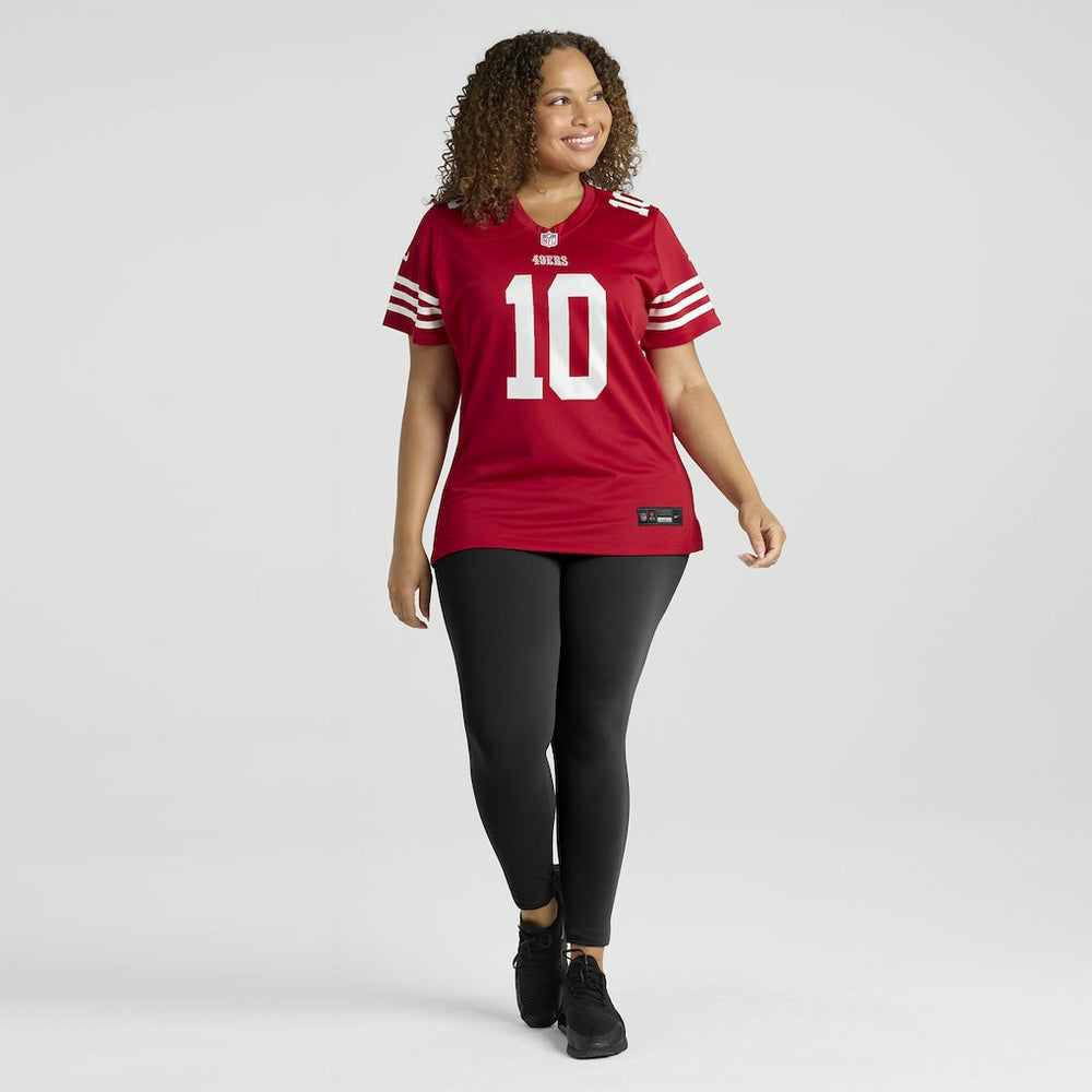 Mac Jones San Francisco 49ers Women's Team Game Jersey - Scarlet on sale
