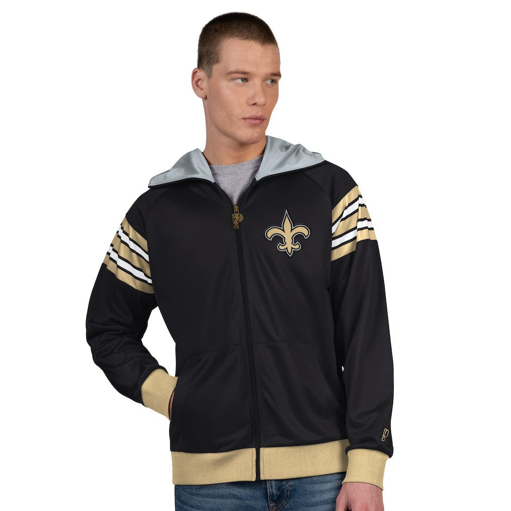 New Orleans Saints Pro Player Helmet Full-Zip Hooded Track Jacket - Black/Gold cheap