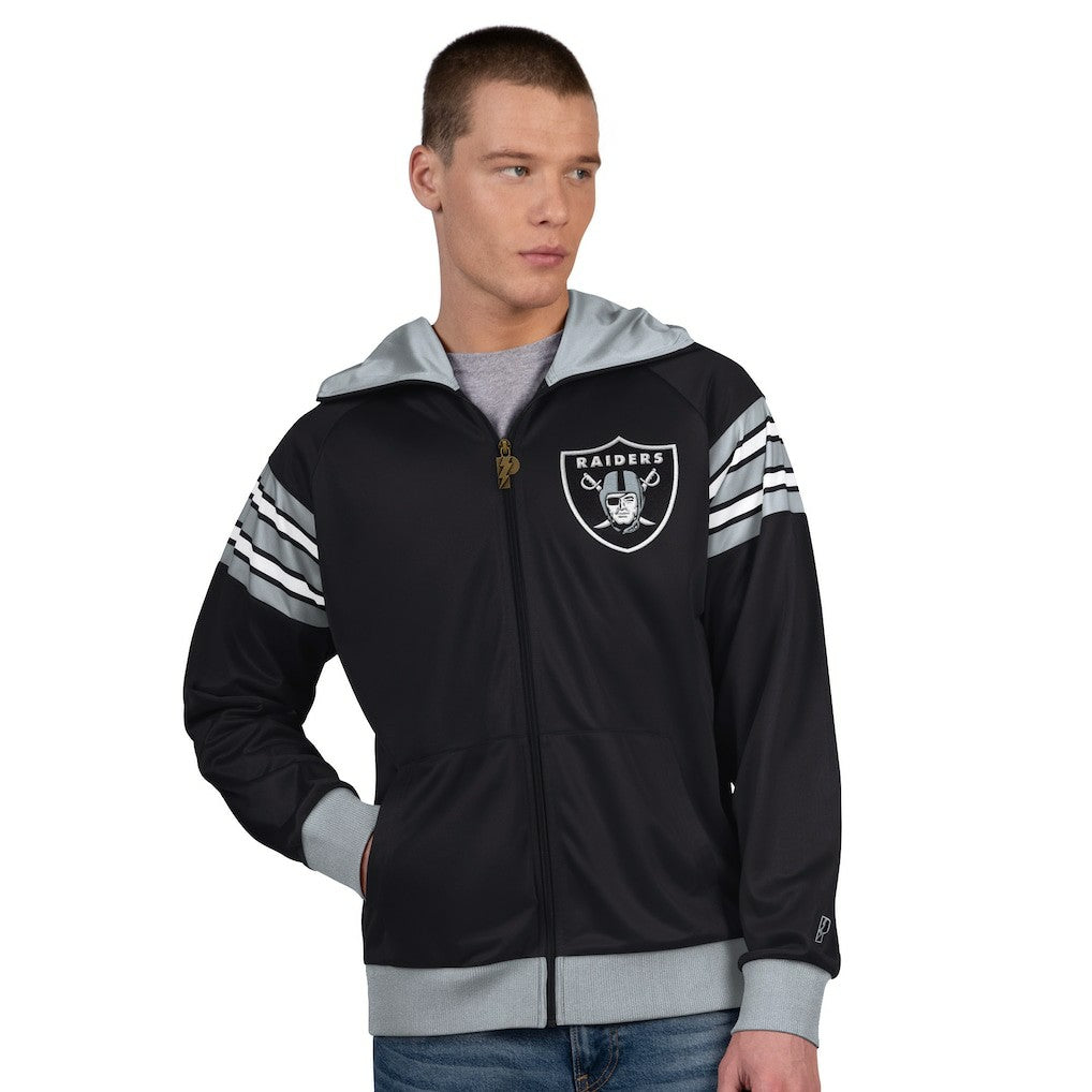 Las Vegas Raiders Pro Player Helmet Full-Zip Hooded Track Jacket - Black/Silver cheap