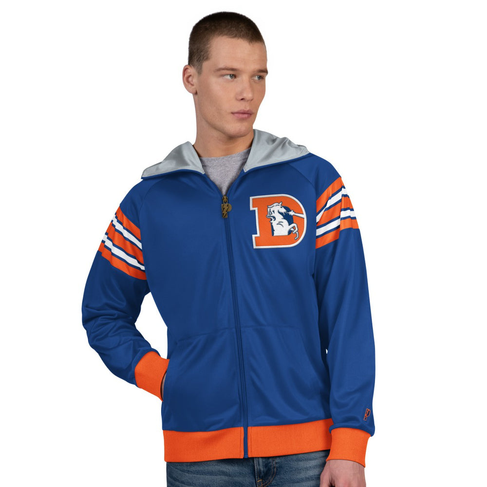 Denver Broncos Pro Player Retro Helmet Full-Zip Hooded Track Jacket - Royal/Orange for sale