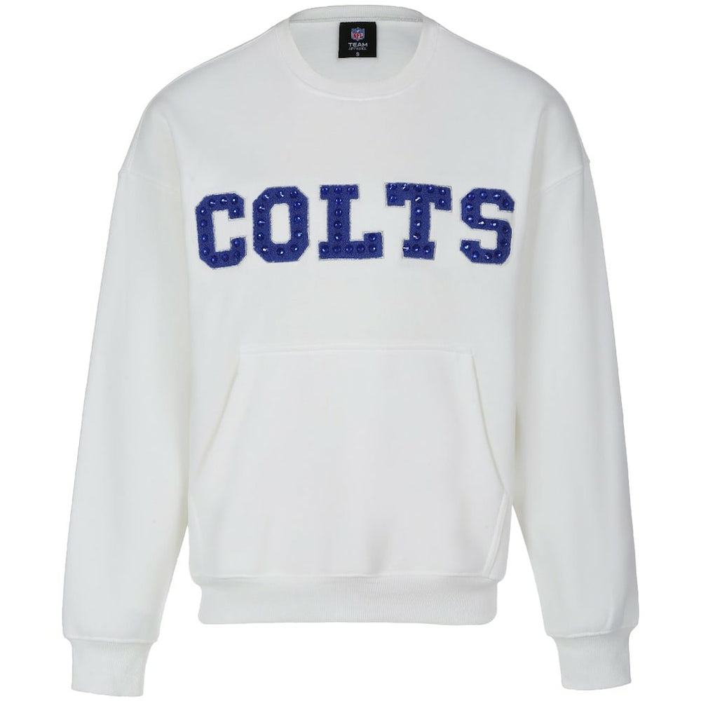 Indianapolis Colts Cuce Women's Chenille Jeweled Sweatshirt - White sale
