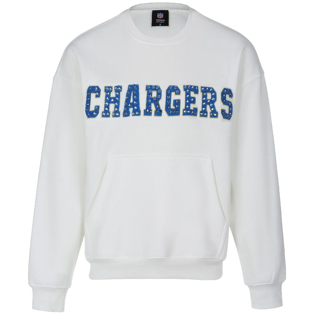 Los Angeles Chargers Cuce Women's Chenille Jeweled Sweatshirt - White sale
