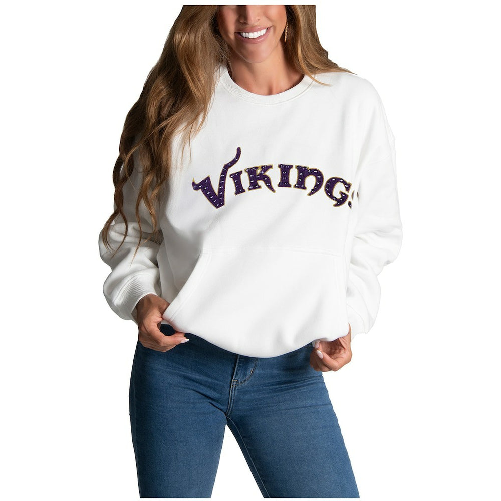 Minnesota Vikings Cuce Women's Chenille Jeweled Sweatshirt - White cheap