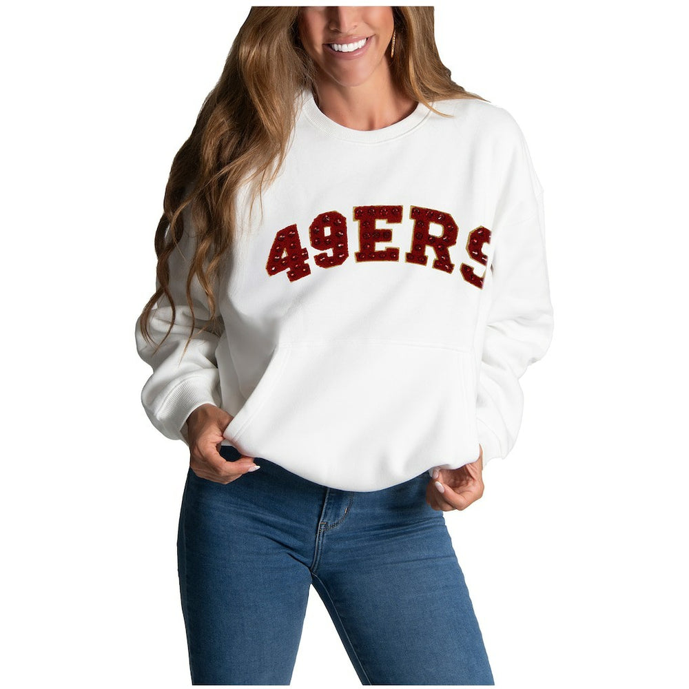 San Francisco 49ers Cuce Women's Chenille Jeweled Sweatshirt - White cheap