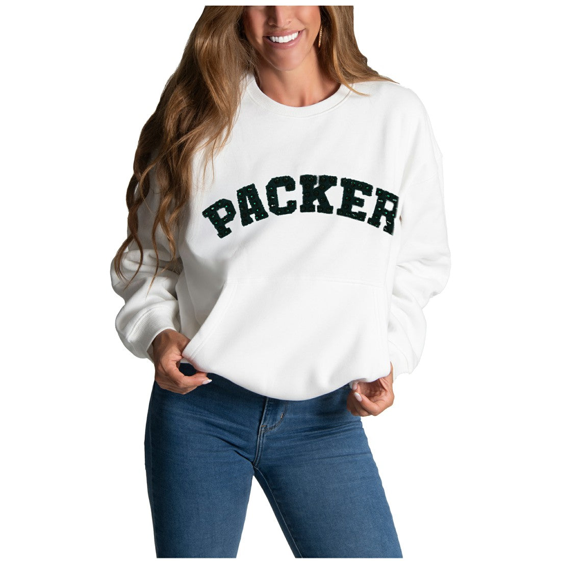 Green Bay Packers Cuce Women's Chenille Jeweled Sweatshirt - White online