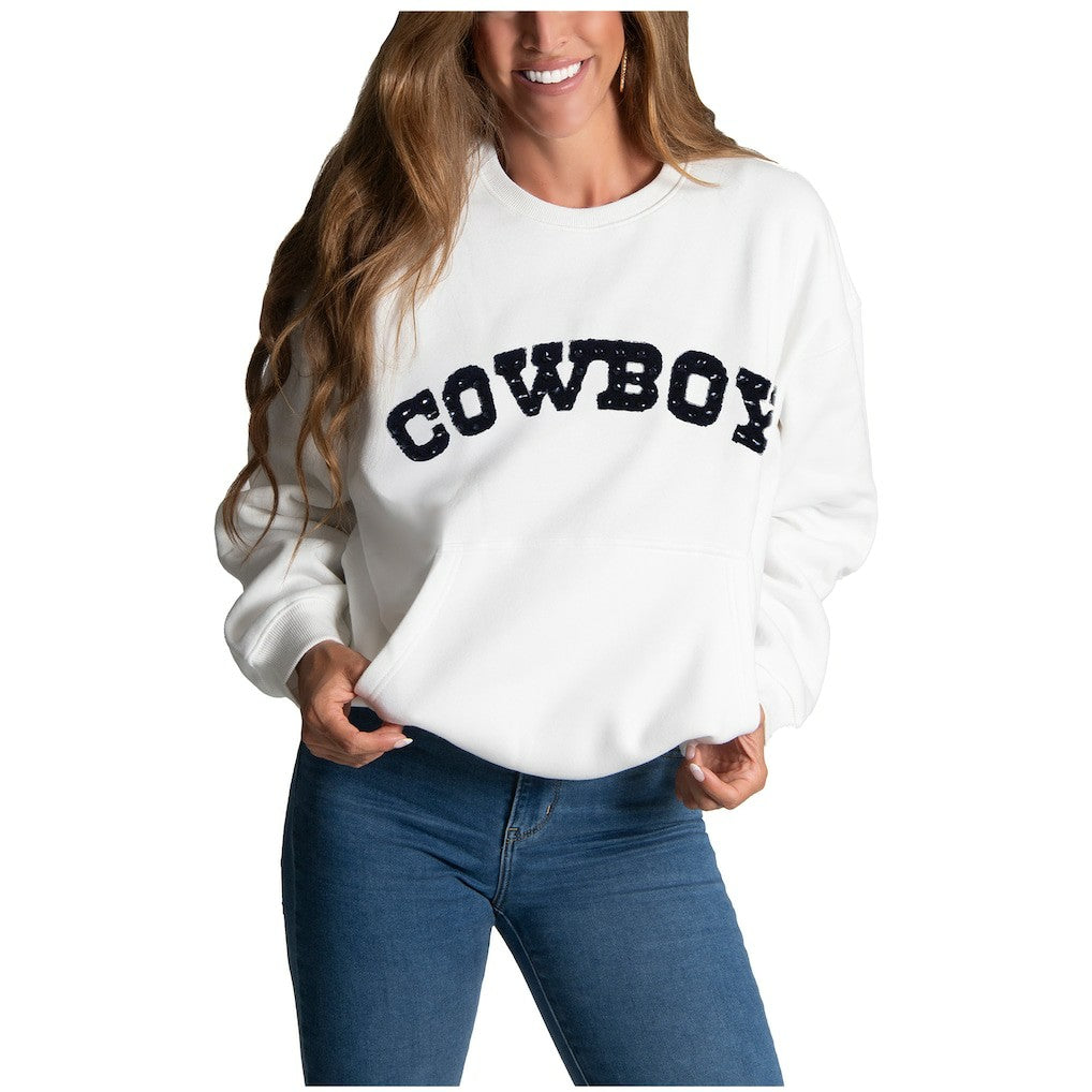 Dallas Cowboys Cuce Women's Chenille Jeweled Sweatshirt - White on sale