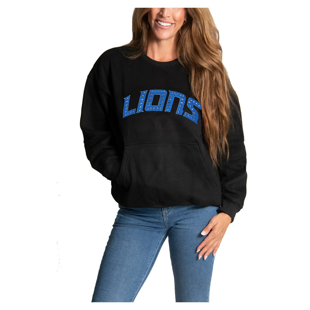 Detroit Lions Cuce Women's Chenille Jeweled Sweatshirt - Black on sale
