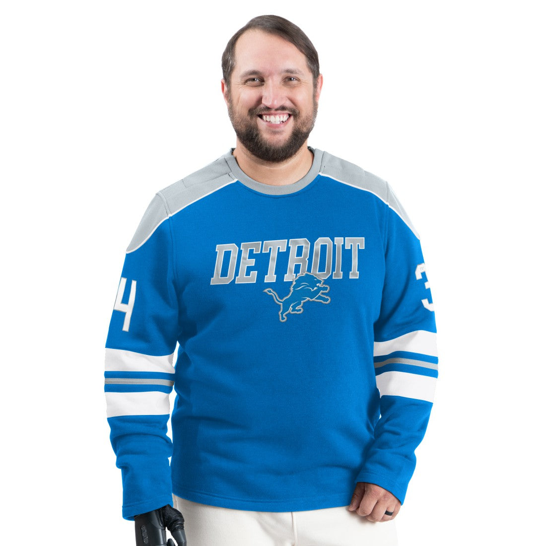 Detroit Lions G-III Sports by Carl Banks Adaptive Lord Stanley Crewneck Sweatshirt - Blue cheap