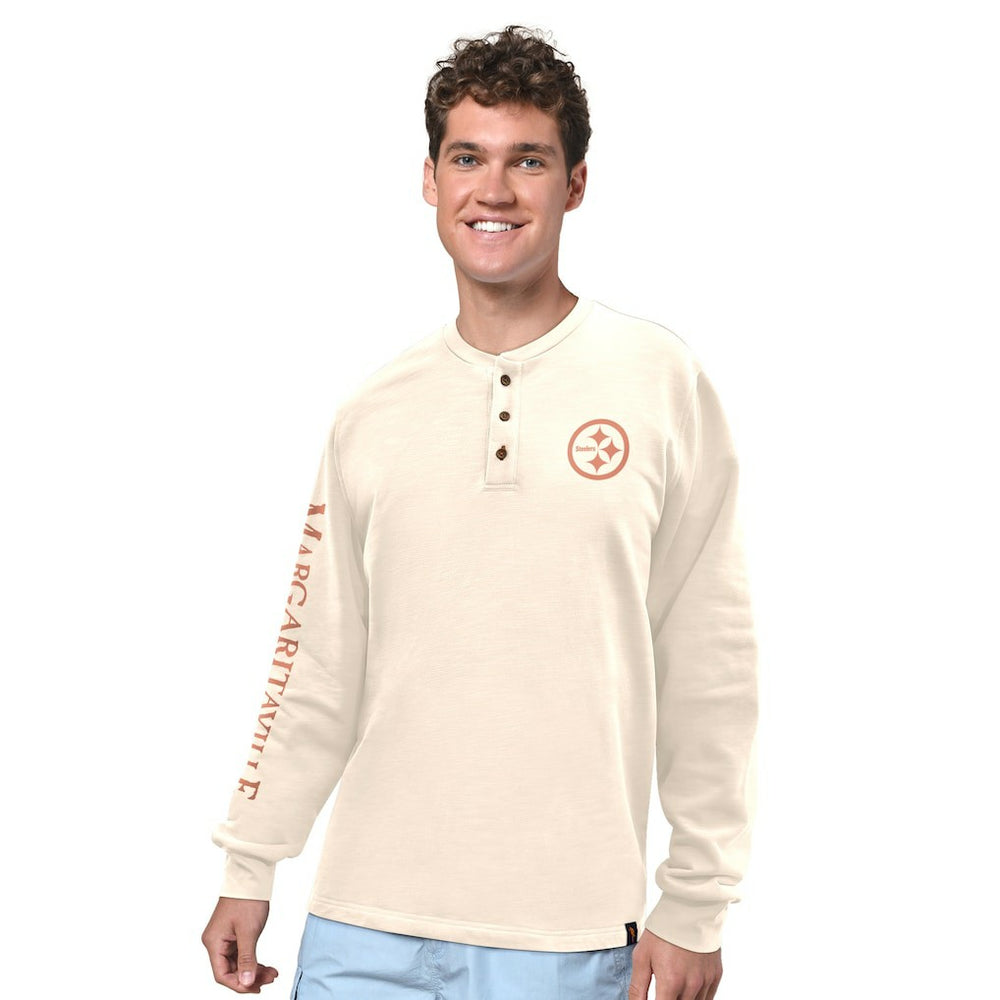 Pittsburgh Steelers Margaritaville Five O'Clock Henley Long Sleeve T-Shirt - Cream outlet