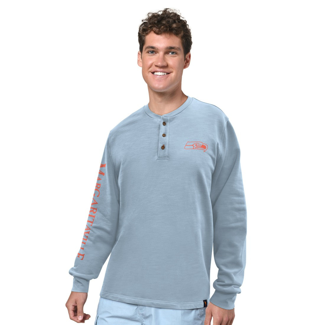 Seattle Seahawks Margaritaville Five O'Clock Henley Long Sleeve T-Shirt - Light Blue discount