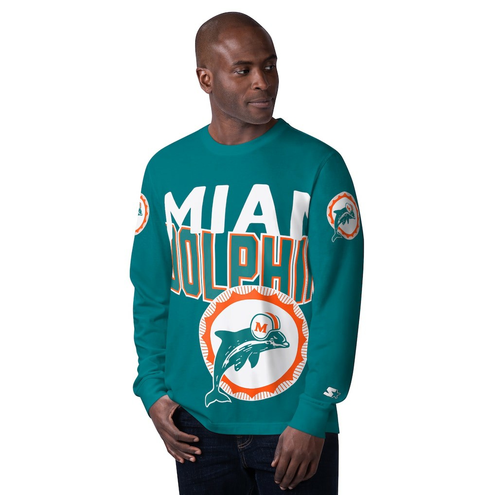 Miami Dolphins Starter Extreme Clutch Hit Vintage Logo Long Sleeve T-Shirt - Aqua outlet