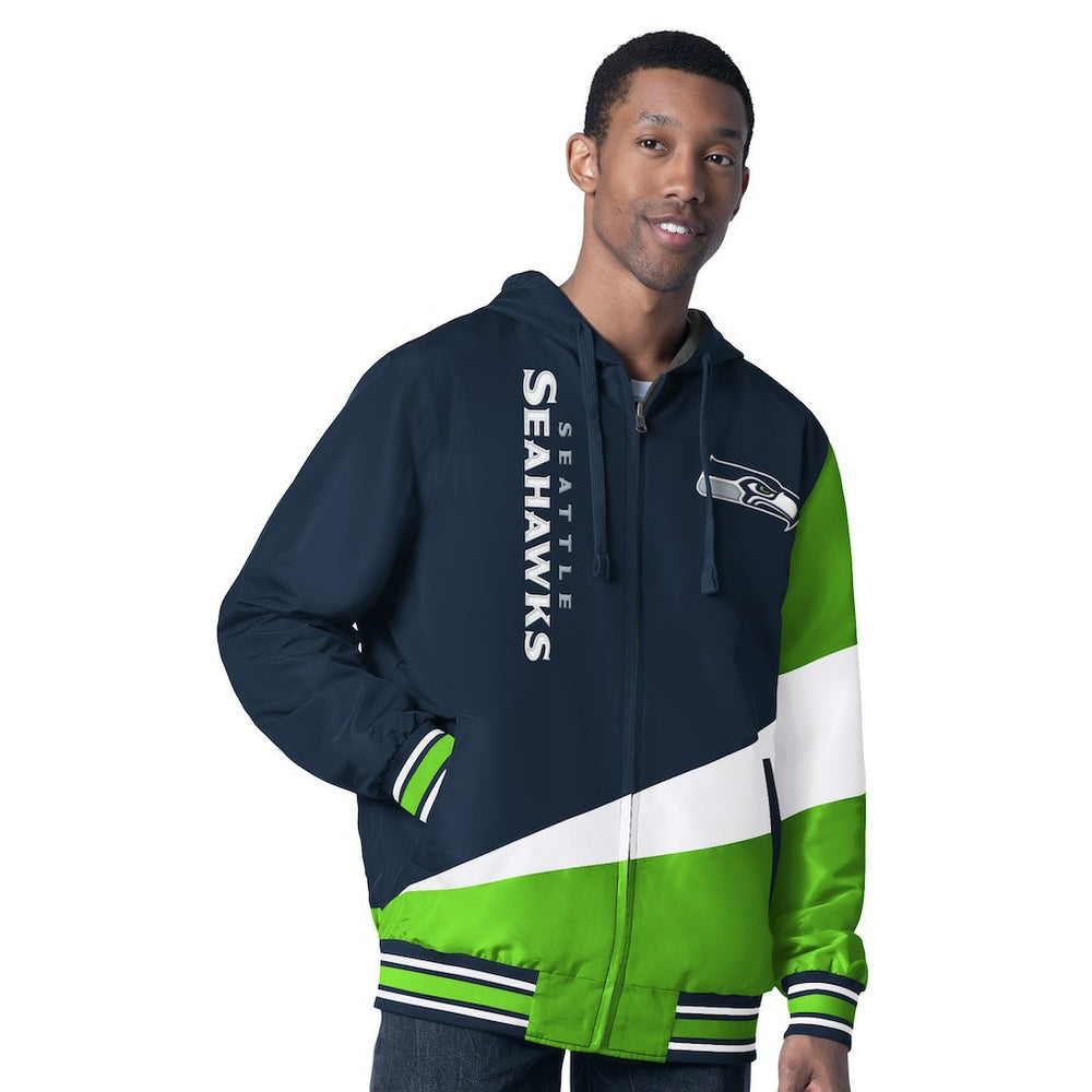 Seattle Seahawks G-III Sports by Carl Banks Dual Threat Reversable Full-Zip Hooded Jacket - College Navy/Charcoal for sale